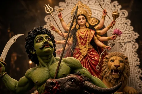 Illustration for the story "In India, Hindus Worship Durga. Some Worship the Asura Too."