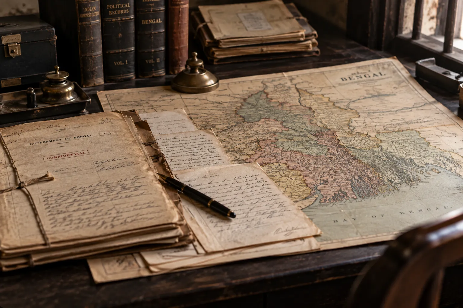Colonial administrative papers and a map relating to the 1905 Partition of Bengal